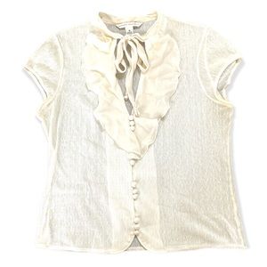 Sheer Banana Republic Button Up Neck Tie Blouse Size M